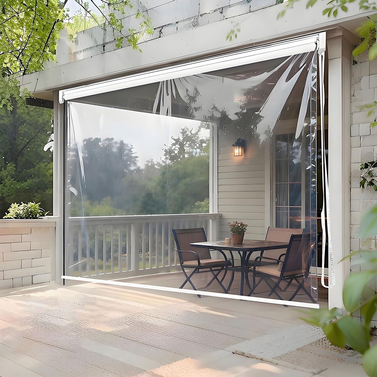 C PVC Outdoor Roller es Impermeabile Cordless Tende per Gazebo Balcone Portico Dimensioni Personalizzate 60x60 pollici Trasparente Roll Up ains per la Privacy Esterna