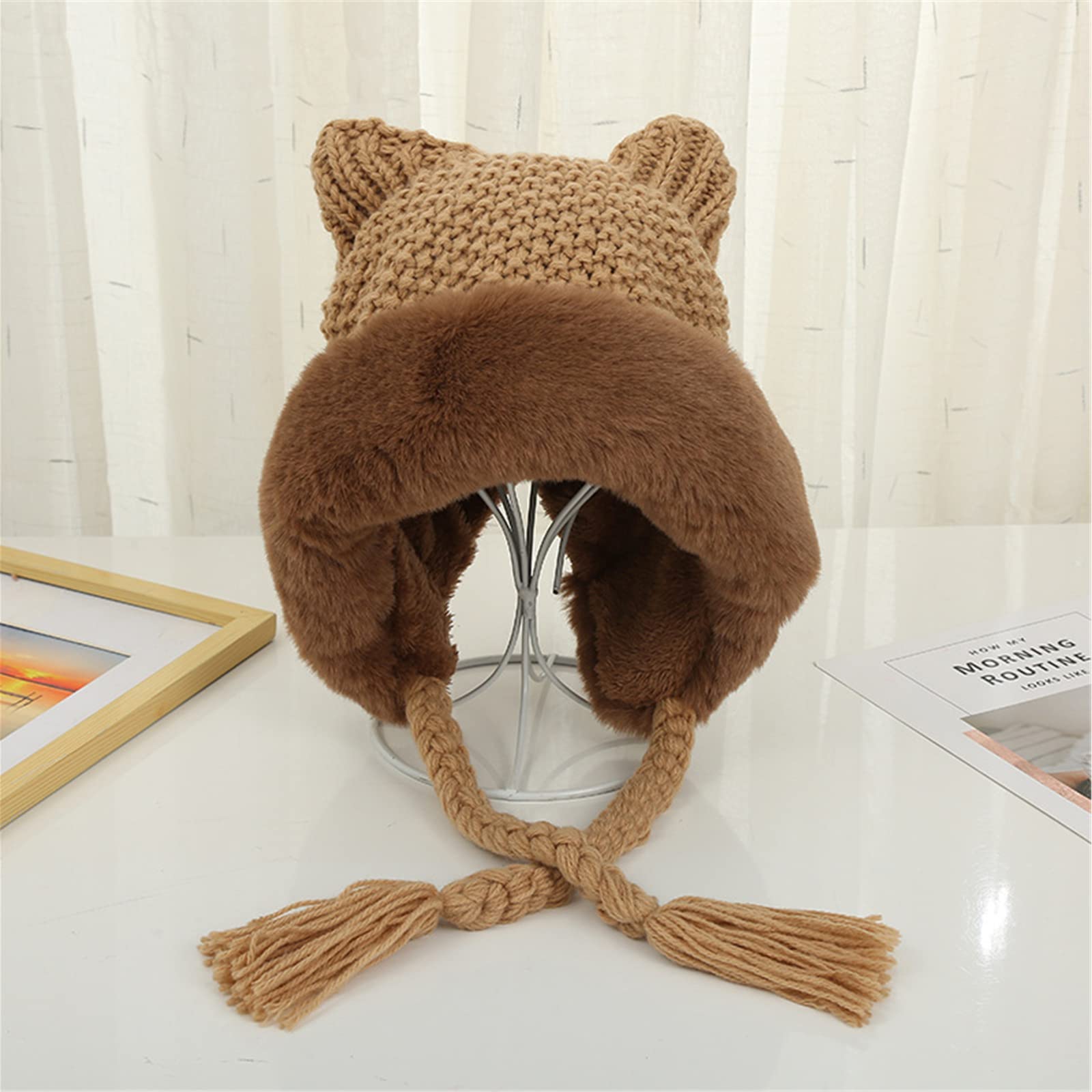 Cappello Donna Donne Inverno Caldo E Carente Cazzo di Gatto da Gatto Lady Kawaii Berretto A Crochet Berretto Cappello con Treccia per Donne