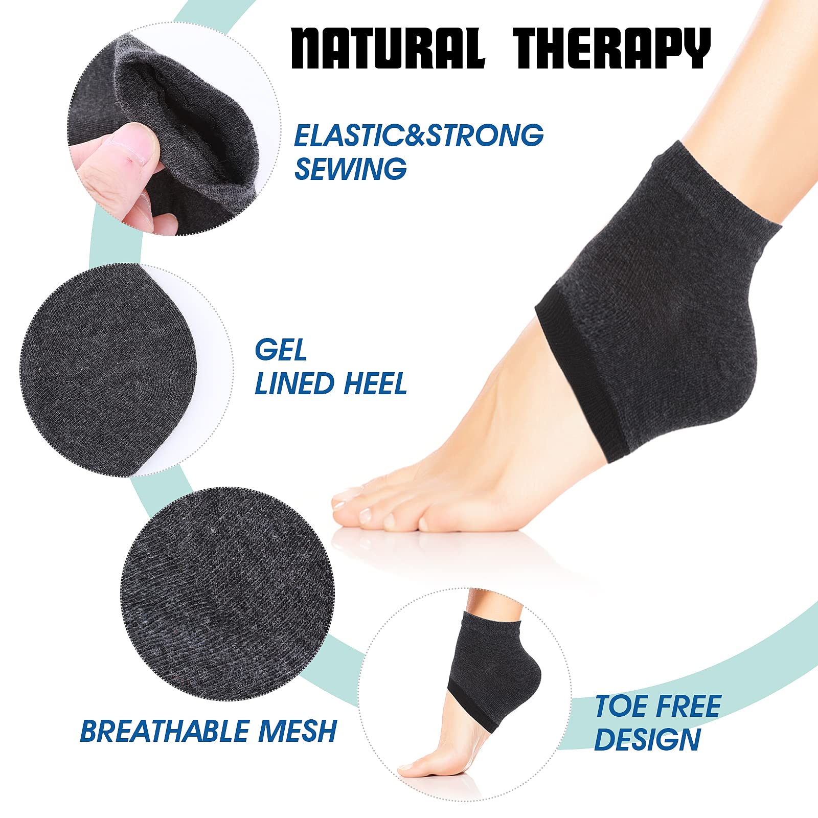Sibba 3 Paia di Calzini Idratanti per Tallone Ventilano in Gel Dita Aperte dei Piedi Calzini in Morbido Silicone Pelle Secca e Dura Screpolata Riutilizzabile Protezione Il Piede Spa Cura Notte Diurna