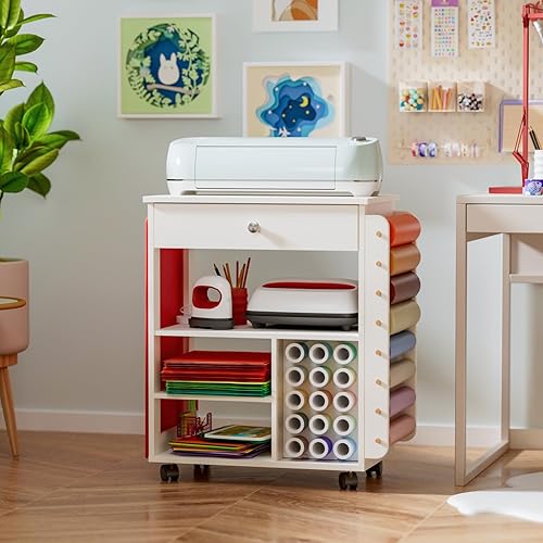 Miniatura 7 de Organizador de Mesa para Carrito de Manualidades Compatible con Organización y Almacenamiento Rodante Cricut con Soporte para Rollo de Vinilo,