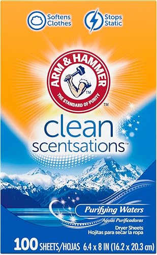 ARM & HAMMER Fabric Softener Dryer Sheets, Purifying Waters, 100 Count