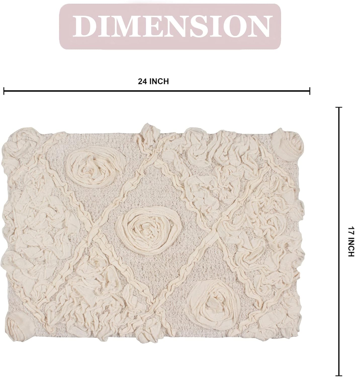 Home Weavers Bath Mat, Modesto Collection 100% Cotton, Rectangle 17''x24'', Soft Absorbent Bath Rug, Non Slip, Quick Dry, Washable, Ivory