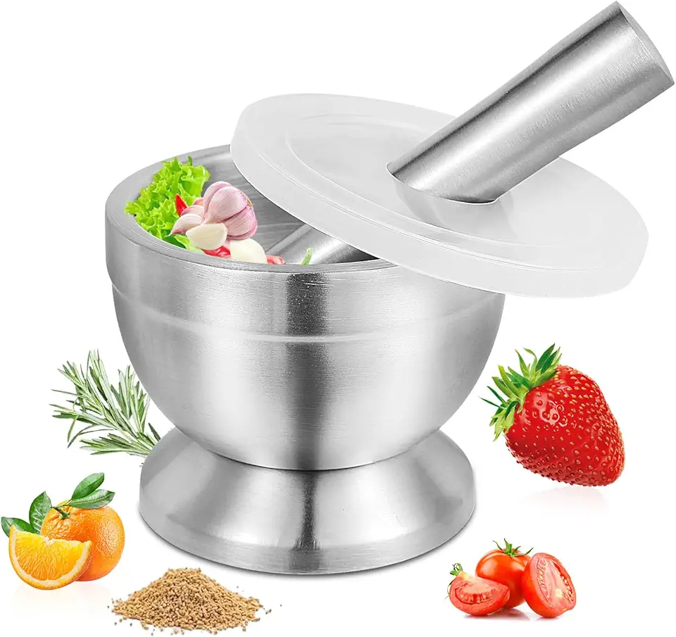 Pilao com Socador, Conjunto de Argamassa e Pilão de Aço Inoxidável para Moedor de Especiarias, Moedor de Ervas, Fabricante de Pesto de Cozinha