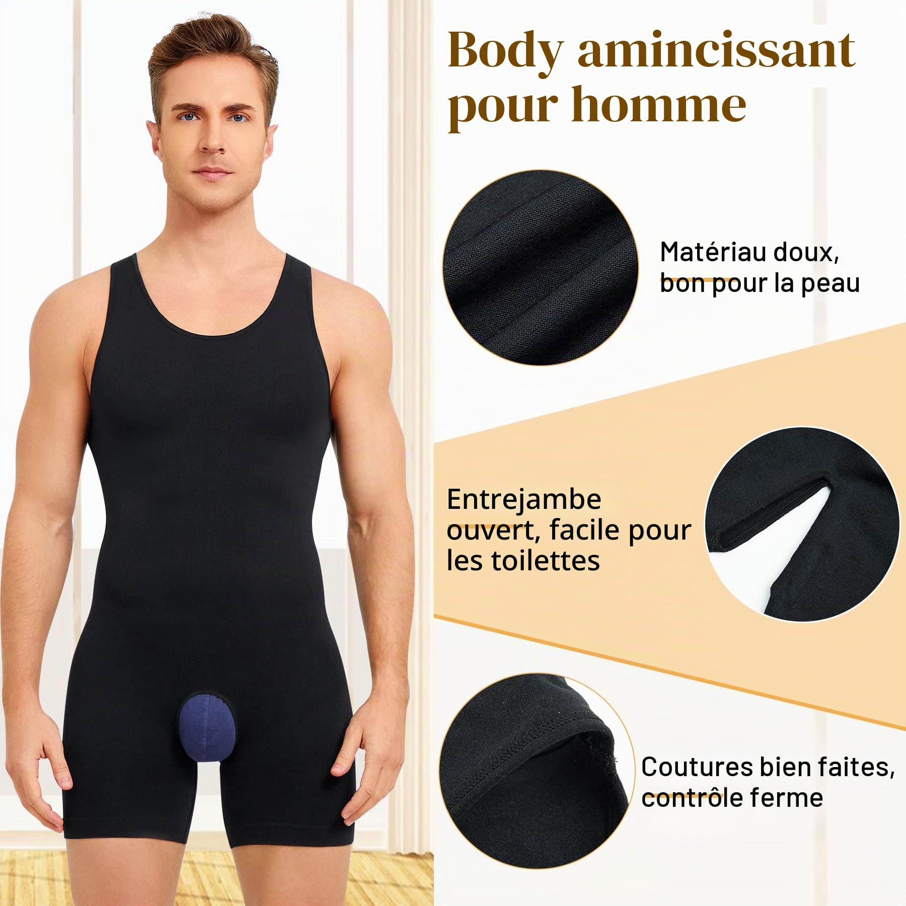 Sous-vêtement de compression gainant et amincissant sans manches pour homme Fajas para Hombres