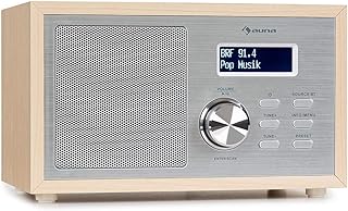 auna Ambient DAB Radio - compact DAB+ radio with Bluetooth streaming: version 5.0 with A2DP support, radio: DAB/DAB+/FM tuner, Bluetooth radio with LCD display, AUX-In, wood finish, Brown