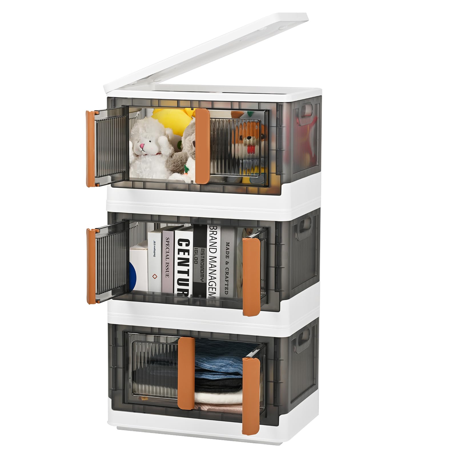 TRZZ 8.4Gal Closet Organizers and Storage, Collapsible Storage Bin with Lid for Dorm Room, Trunk Car Organizer, Stackable Cabinet Storage, Plastic Bins with Wheels, Folding Storage Box for Home, 3Pack