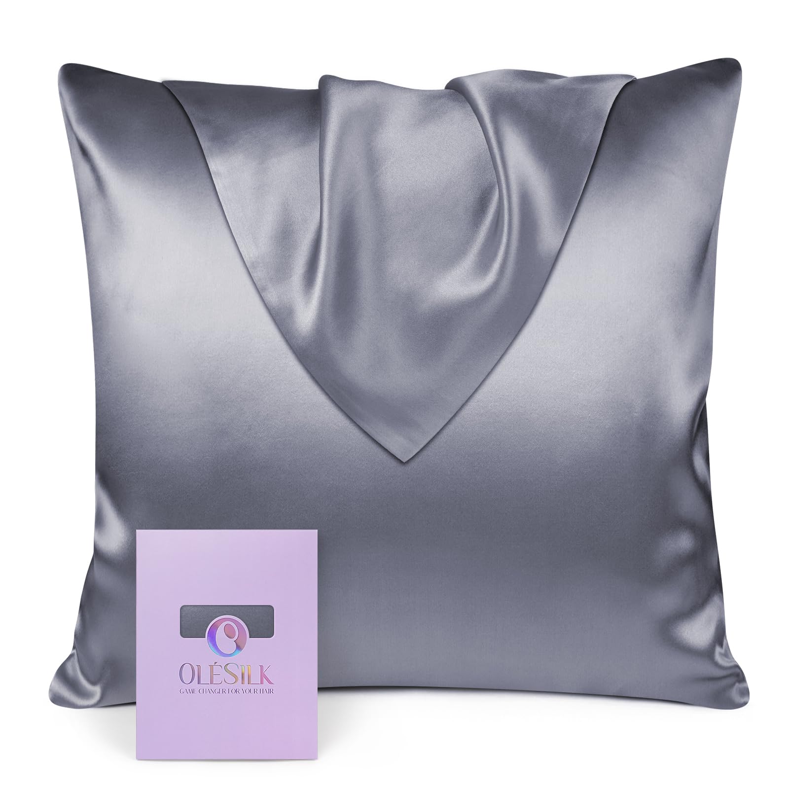 OLESILK Seidenkissenbezug 80x80cm Haar- und Hautpflege Eisengrau, 19 Momme