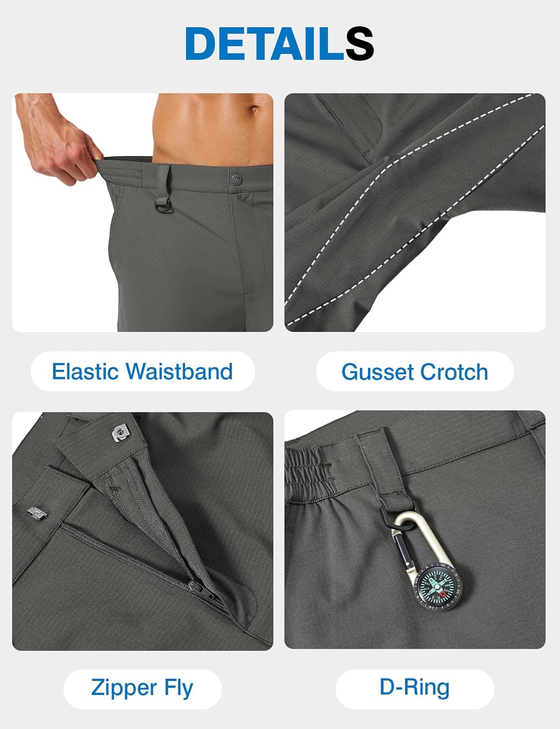 TBMPOY Men's Hiking Pants Lightweight Quick Dry Travel Fishing Waterproof Stretch Pants 5 Pockets Outdoor Cargo Work