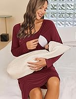 Vista 3 de Ekouaer - Camisón de manga larga para lactancia materna con botón