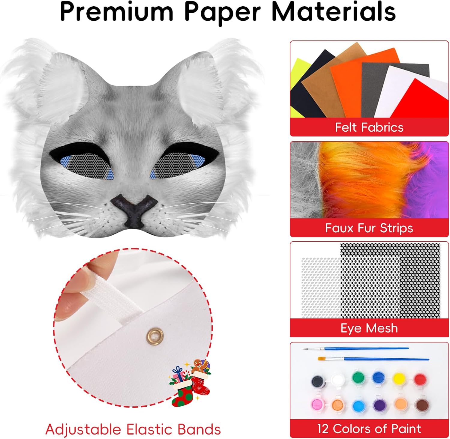 Blurap 111 PCS Cat Masks to Paint Therian Mask Kit DIY Therian Mask Base DIY Cat Fox Furry Masks Arts Crafts Sets for Christmas Carnival Masquerade Cosplay Party