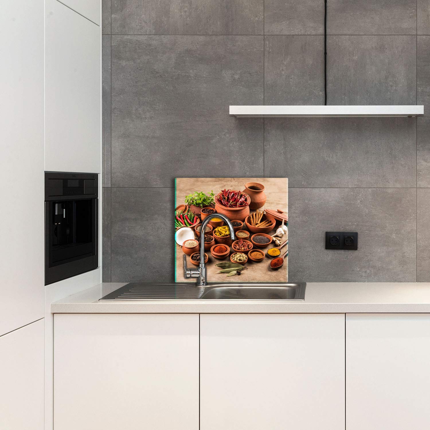 TMK Protection anti-éclaboussures en verre trempé pour crédence de cuisine - 65 x 60 cm - Verre décoratif avec ruban adhésif autocollant - Paroi arrière en verre pour cuisine, épices.