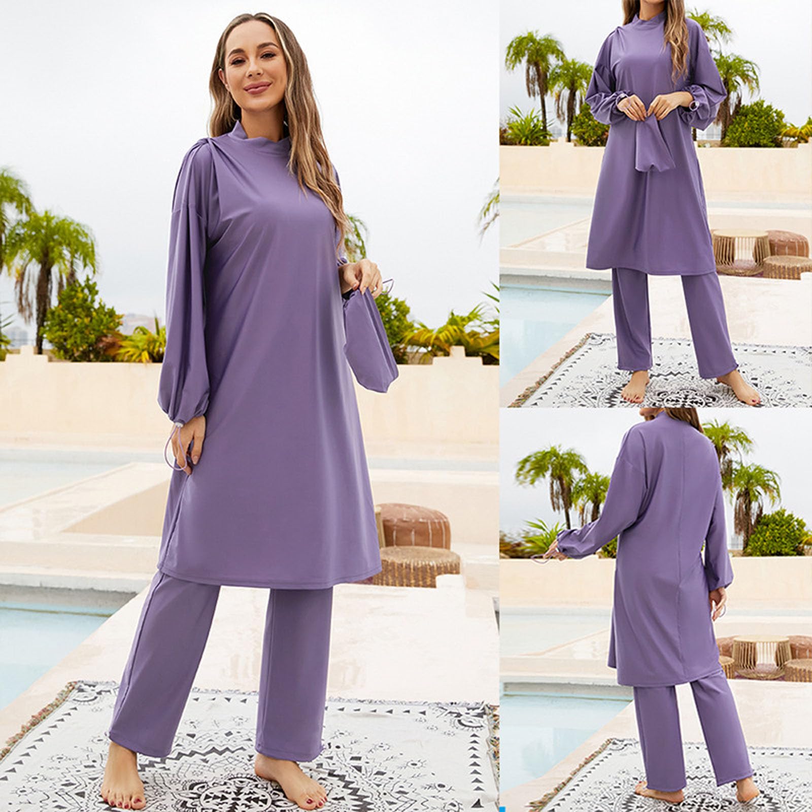 Costume da bagno da donna 3 pezzi musulmani costumi da bagno modesti bikini copertura completa costume da bagno abbigliamento da spiaggia manica lunga surf costume da bagno musulmani copertura