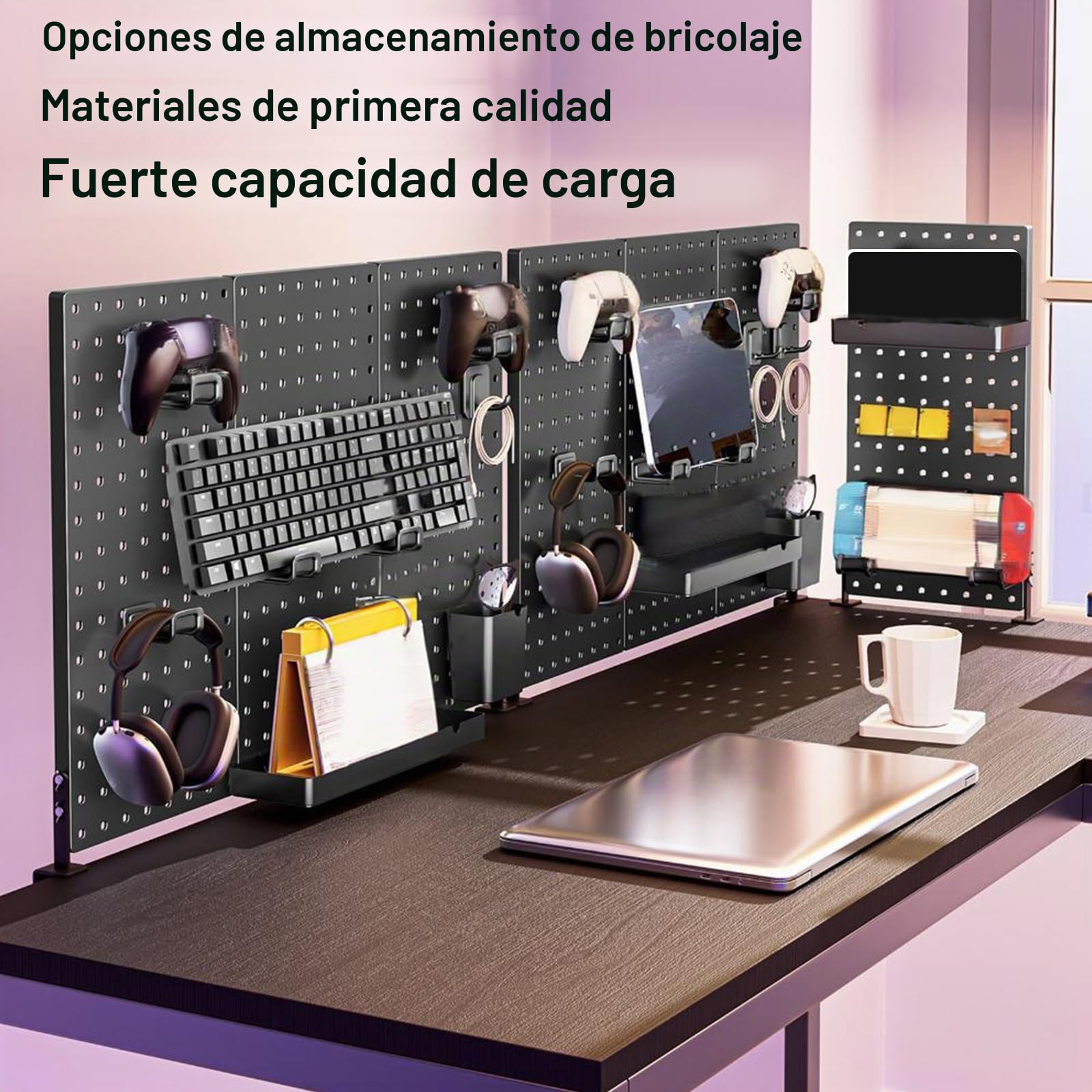 Tablero Perforado Negro con Abrazaderas, Organizador de Accesorios de Oficina, Panel Perforado de Escritorio, Ideal para Sala de Manualidades, Utensilios de Cocina