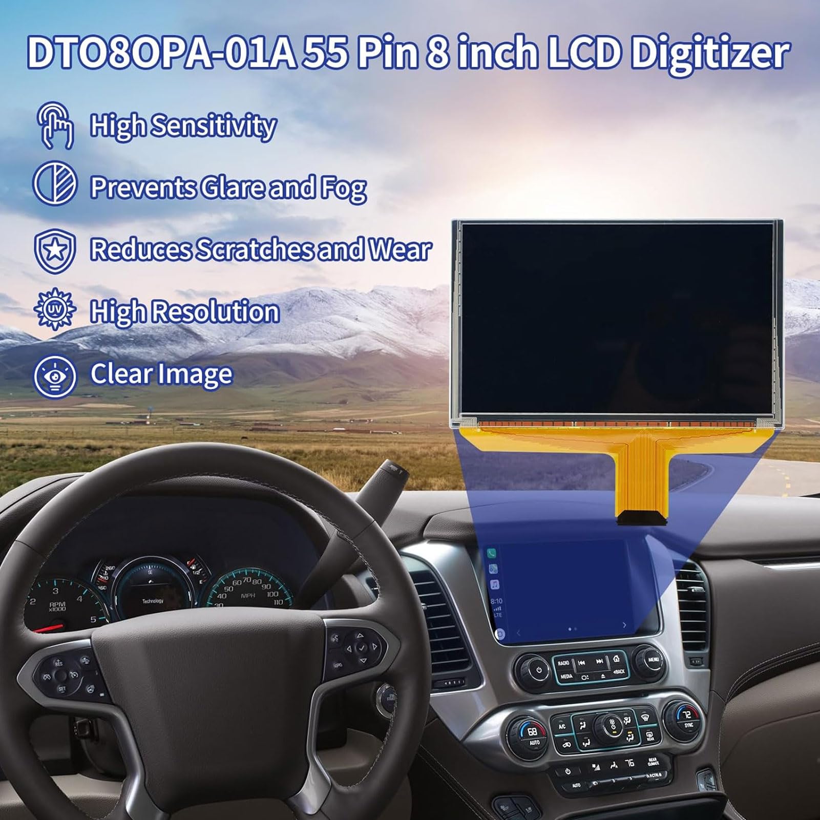 Generic Premium 8 "zamiennik Ekranu Dotykowego LCD dla 2500 3500 HD(ALL) 2014-2019, Responsywny DJ080EA 01K dla Entuzjastów Samochodów