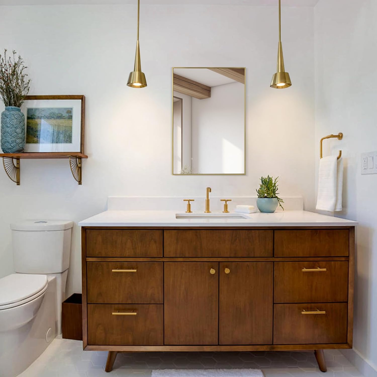 Wall Mirror for Bathroom, 24x36 Inch Gold Vanity Mirror, Stainless Steel Metal Frame Rectangular Wall Mirror for Over Sink (Horizontal/Vertical)