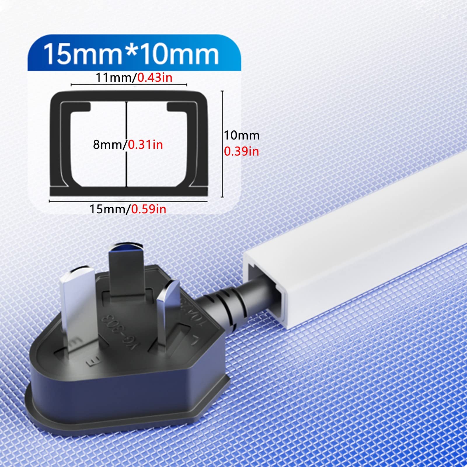 Kabelmanagement-Kabelkanal mit Klebeband und Abdeckung, PVC-Netzwerk-/Stromkabelkanal-Kabelverdeck, Kabelversteck zum Verstecken Kleiner Kabel, Grau/12 mm * 8 mm (15 mm * 10 mm)