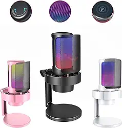 Microfone RGB Condensador Com Conector De Monitoramento De Fone De Ouvido USB Profissional Controle De Luz Gamer Para Computador Jogos Transmissao Ao Vivo Plug And Play Cor Sortida - TOMATE