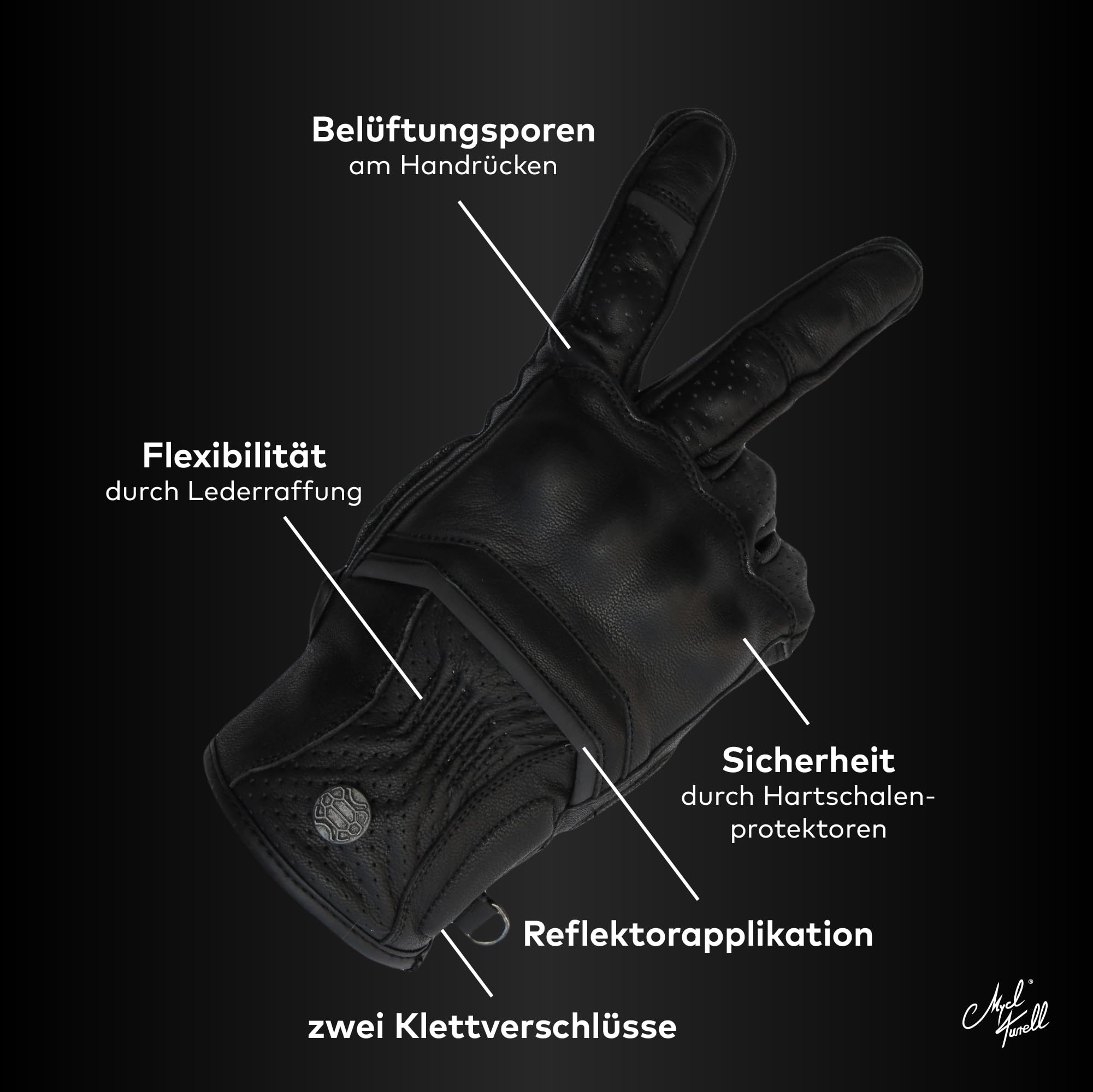 Classic Line Motorradhandschuhe Herren - Hochwertiges Echtleder, Verstärkter Knöchelschutz, Touchscreen-kompatibel, Atmungsaktiv, Einstellbar, Elegant & Sicher