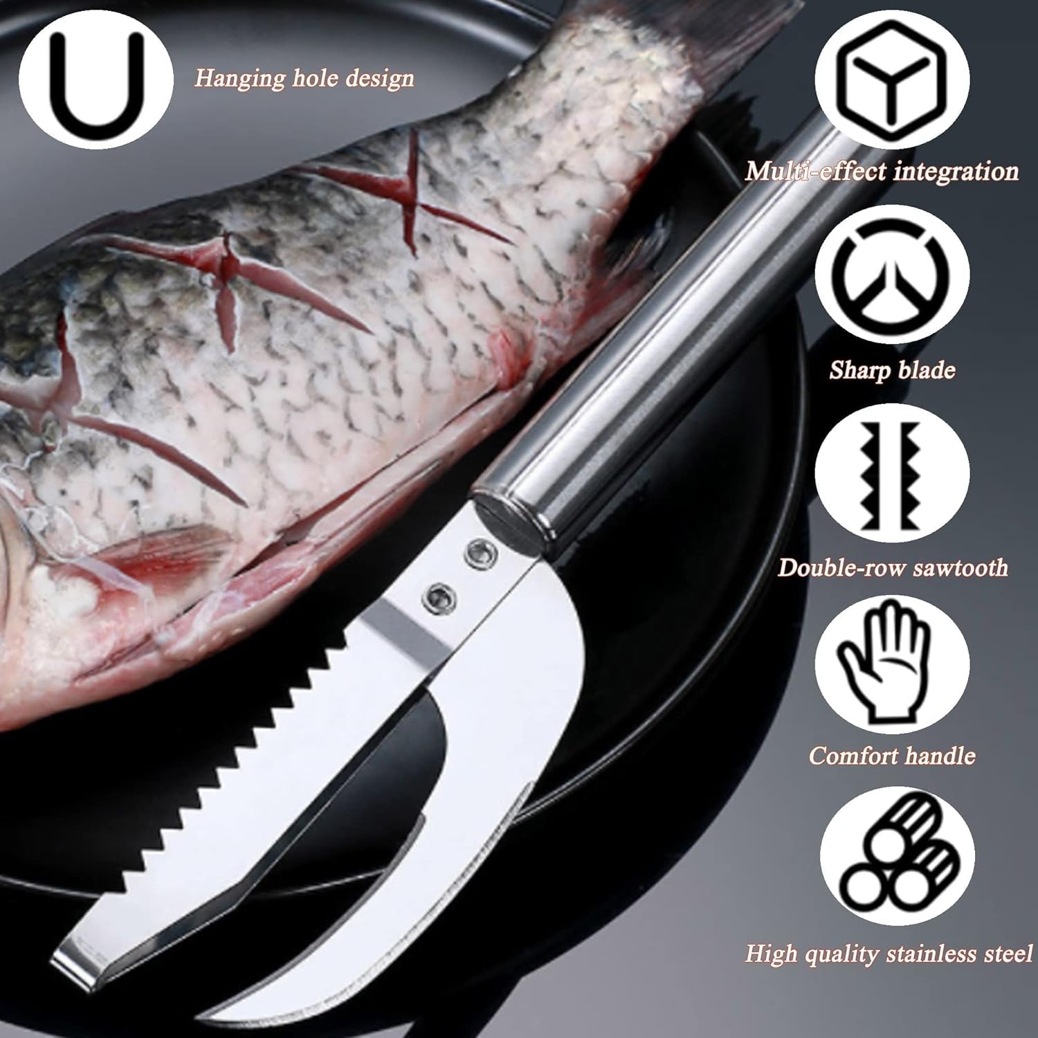 HUBTURE Stainless Steel Fish Maw Knife,3 in 1 Fish Maw Knife, Multifunction Fish Scalee Remover Household Kitchen Fish Scale Tool 1