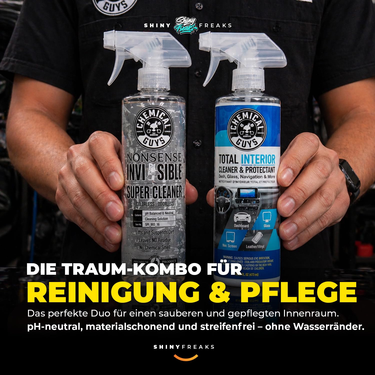 Chemical Guys Interior Detail Kit: Nonsense 473ml + Total Interior 473ml + Brush + 3 Mikrofasertücher + Handschuhe | Innenraum reinigen und pflegen | 7-teilig