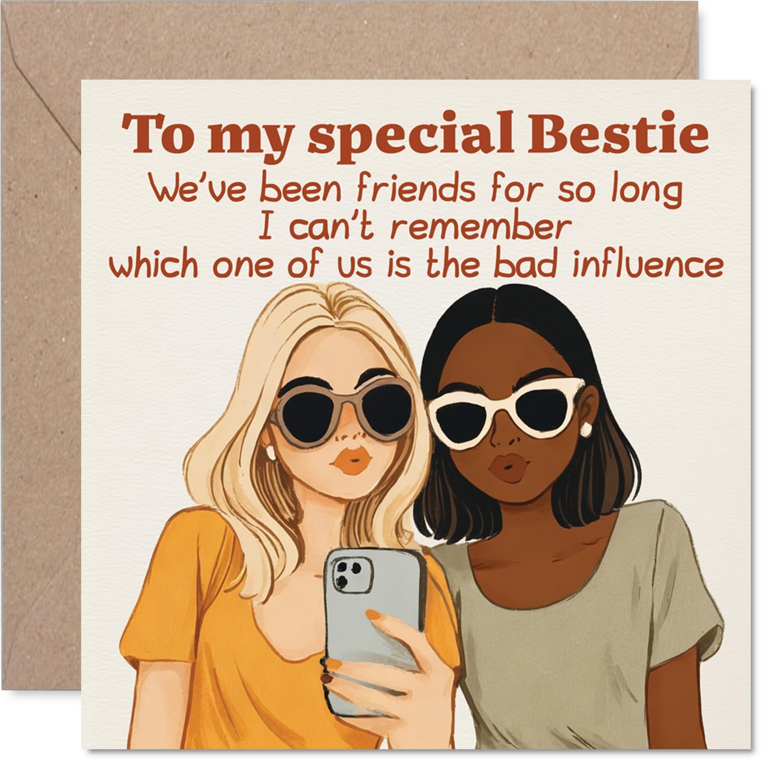 Playful Birthday Card - to My Special Bestie - Two Friends Taking a Cheeky Selfie - Perfect for Sharing Laughs and Mischief - 145mm Square, Envelope Included