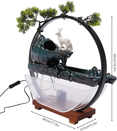 Miniatura 7 de Fuentes de agua de mesa para interiores, cascada con niebla, fuentes de agua LED para interiores para meditación con plantas falsas, decoración de