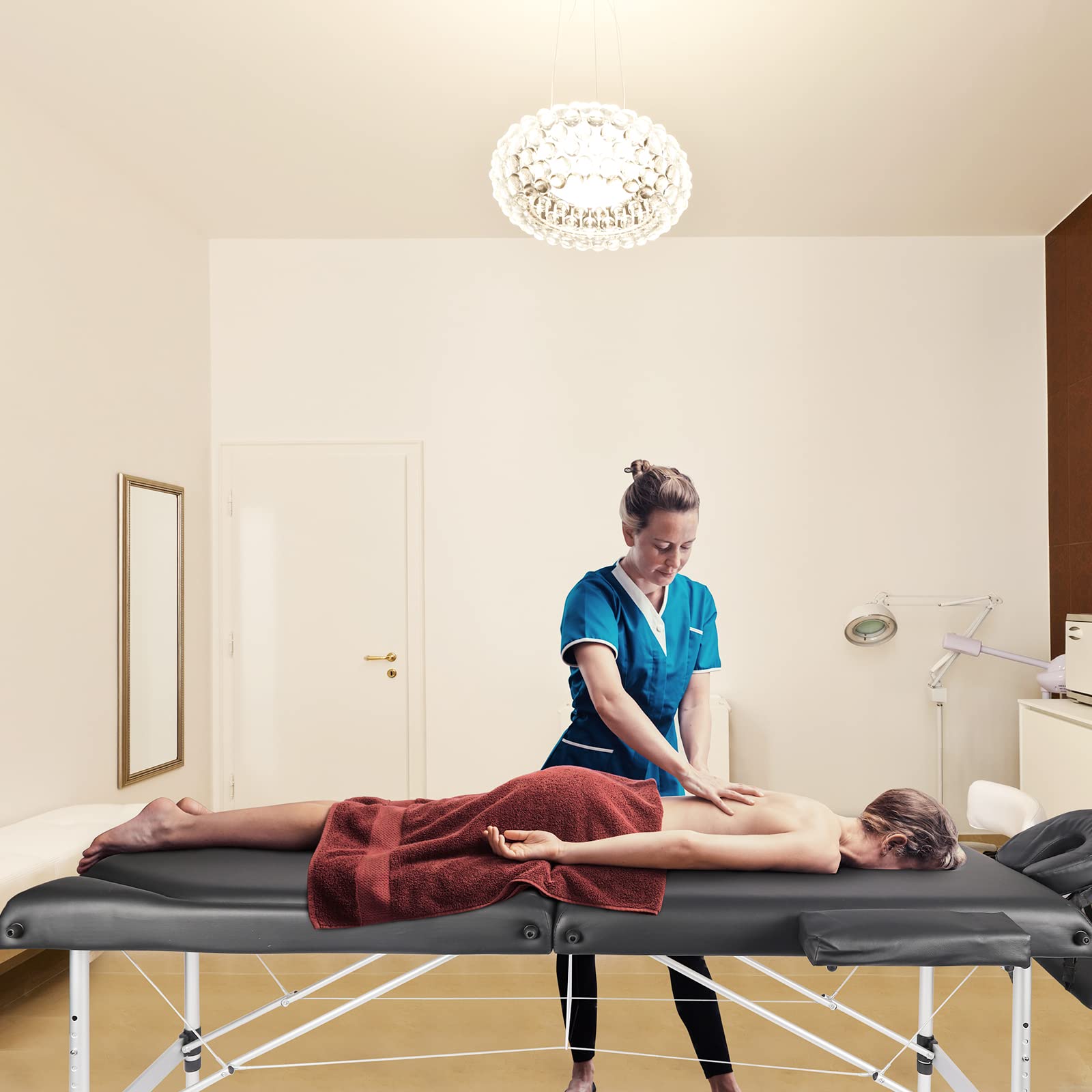 Vesgantti Table de Massage Pliante Professionnelle, Lit de Massage 3 Zones Aluminium, Table Esthetique Cosmetique Tatouage Portable, Hauteur Réglable avec Repose Bras - Noir