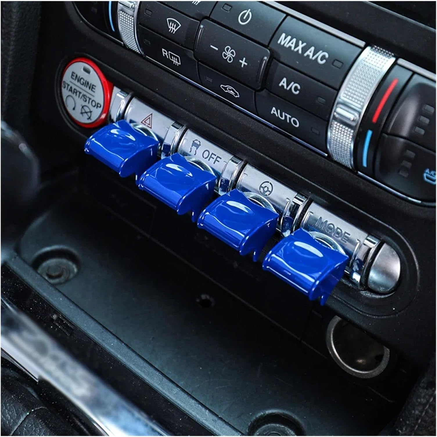 4PCS Car Central Control Panel Button Decoration Cover For Mustang 2015-2020 Car Interior Modification Car Interior Parts(أزرق)