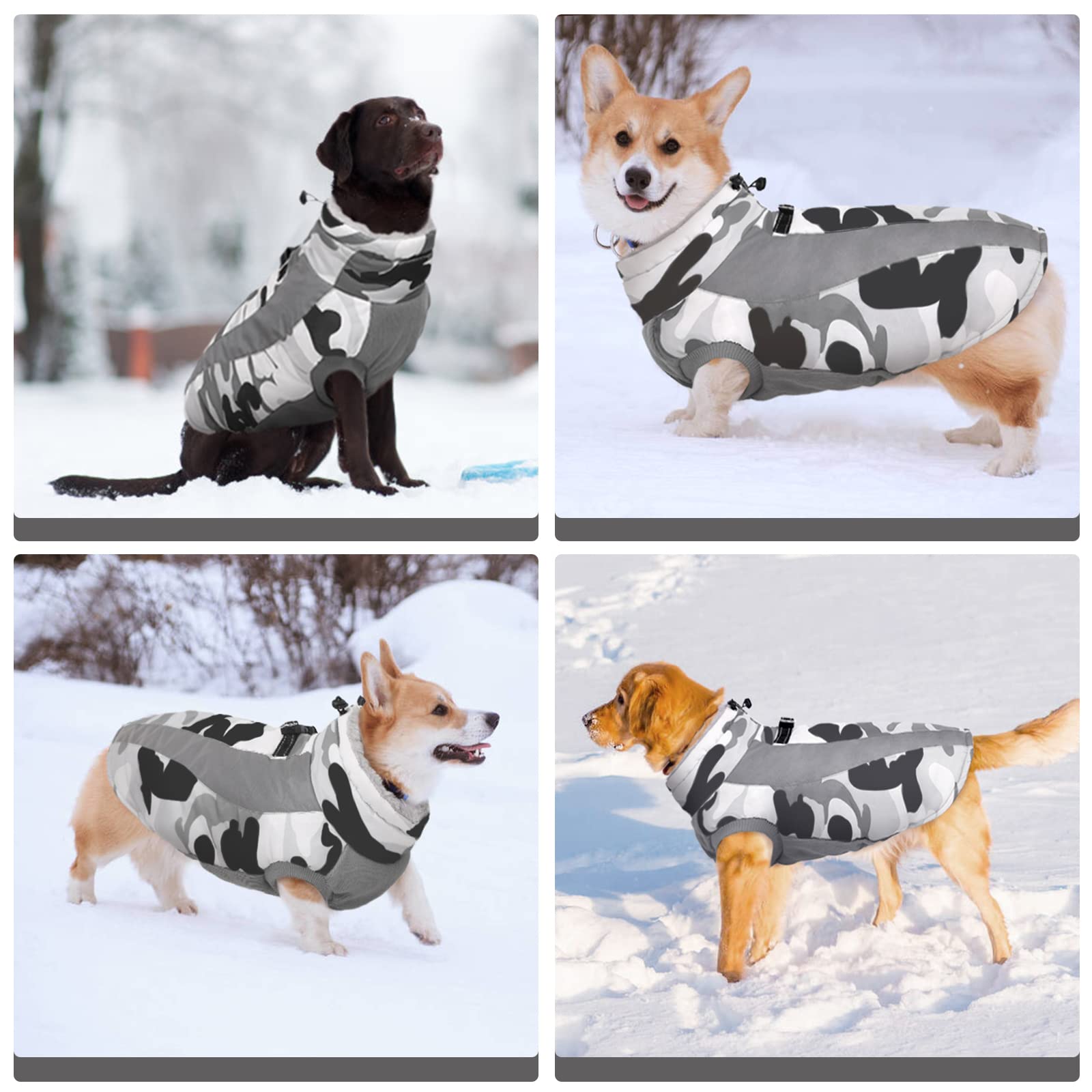 FUAMEY Chaqueta cálida para perro, abrigo de invierno con arnés, chaqueta de nieve impermeable y resistente al viento, gris, talla M