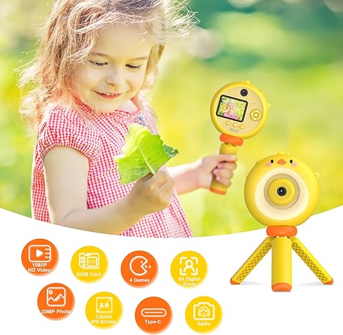 Miniatura 2 de USHINING Cámara para niños con trípode, cámara digital para selfie, cámara de video de 12 MP con foto 1080P para niños, cumpleaños, videocámara