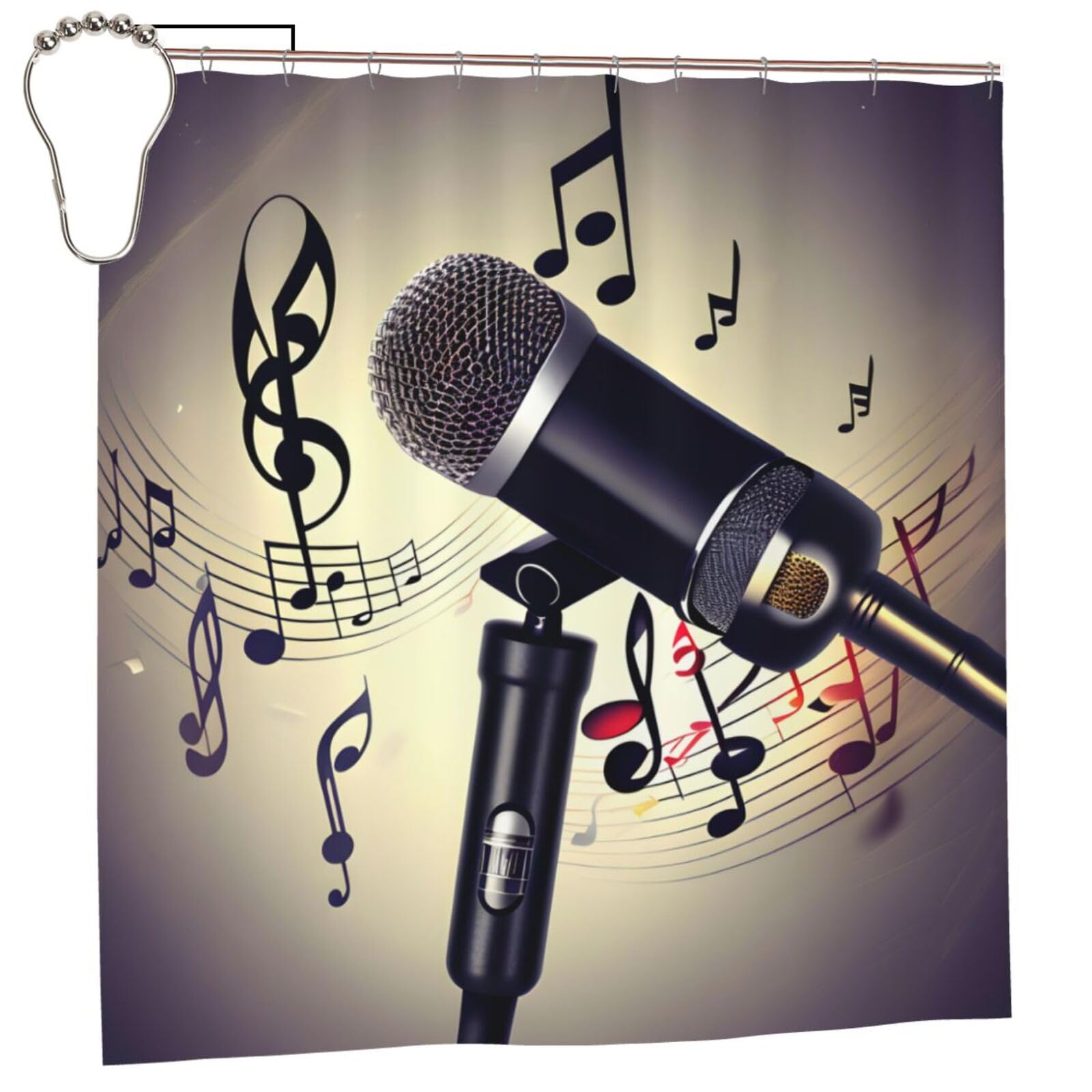 Rideau de douche polyester notes de musique 183x183 cm avec 12 oeillets