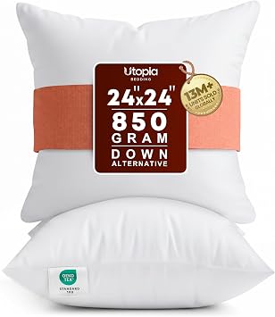 Utopia Bedding 24x24 Pillow Inserts, White Throw Pillows for Couch, 2 Pack