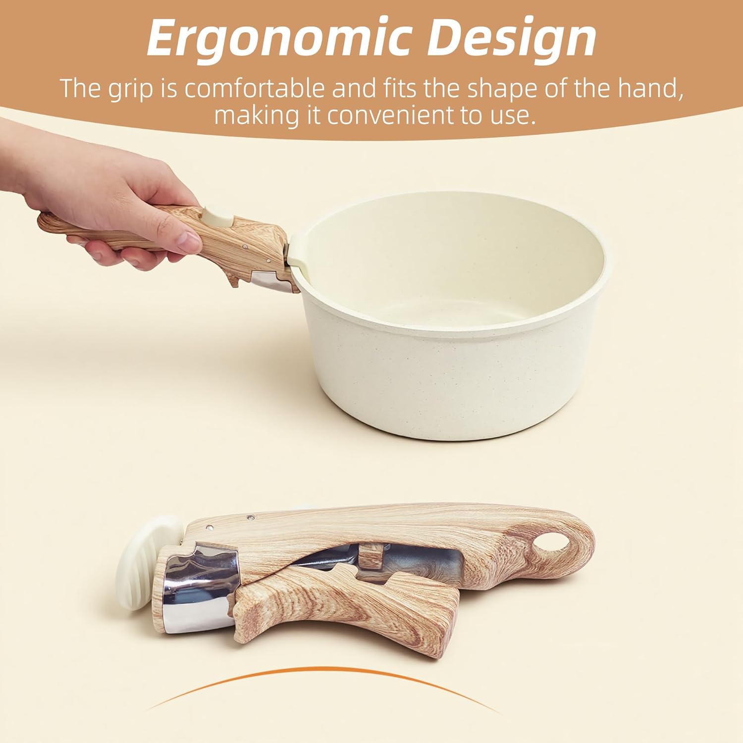 Removable Handle Pots and Pans Handles Replacement Detachable Wood-Like Handles for Cookware Compatible with Thin Edge Cookware