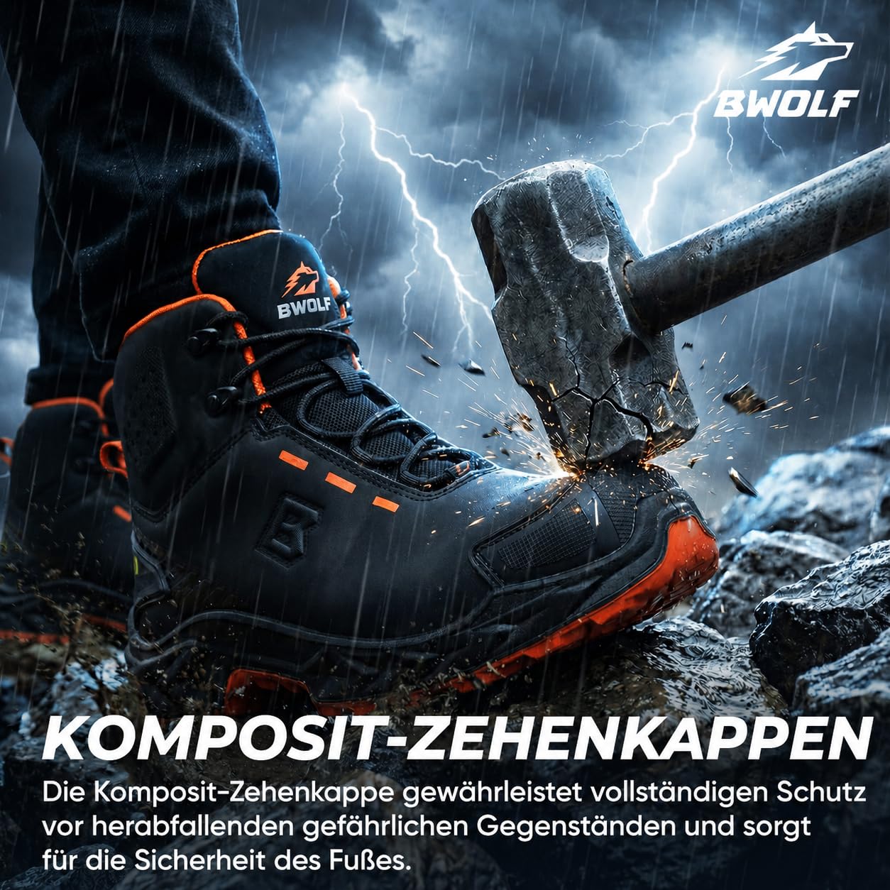 BWOLF Falcon HI S3S Arbeitsschuhe Herren – Schwarzes Glattleder, Aluminiumkappe, Kevlar-Zwischensohle, ESD-Schutz