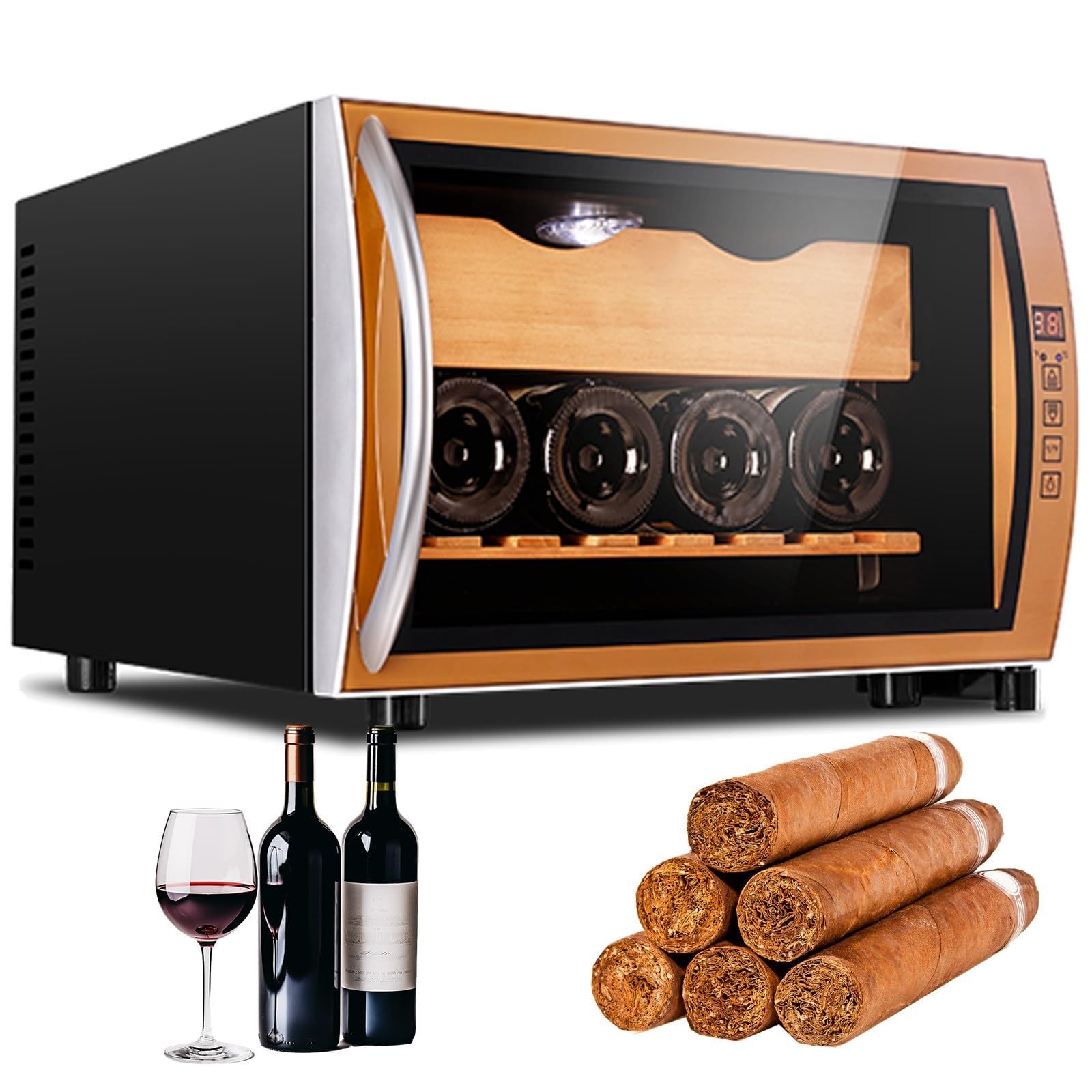 FHRKA Humidors Cigar Cabinet Cigar Humidor 25 L, with Cedar Wood Shelves, Hygrometer, Electric Cigar Humidor for 150 Cigars (B)