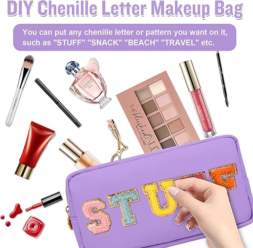 Miniatura 7 de izuzta Nylon Lager Pequeño Slim Mini Maquillaje Bolsa Organizador, Púrpura