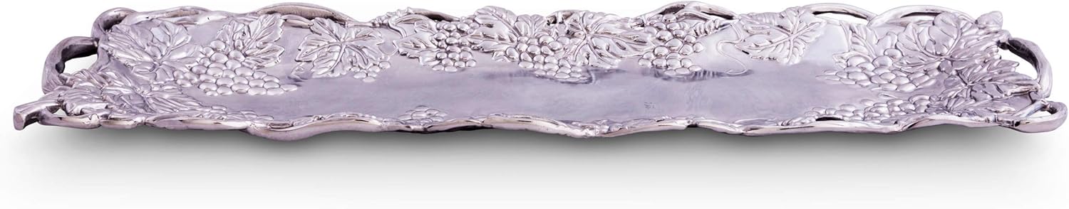 Elegant Mediterranean Polished Aluminum Oval Serving Tray with Grape Design