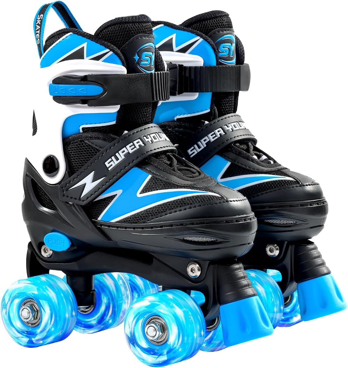 SUPER YOUNGSTER Adjustable Roller Skates Boys Kids Ages 5-8 8-12 Roller Skates Girls with Light up Wheels, Fun Rollerskate for Youth Toddlers