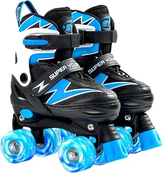 SUPER YOUNGSTER Adjustable Roller Skates Boys Kids Ages 5-8 8-12 Roller Skates Girls with Light up Wheels, Fun Rollerskate for Youth Toddlers