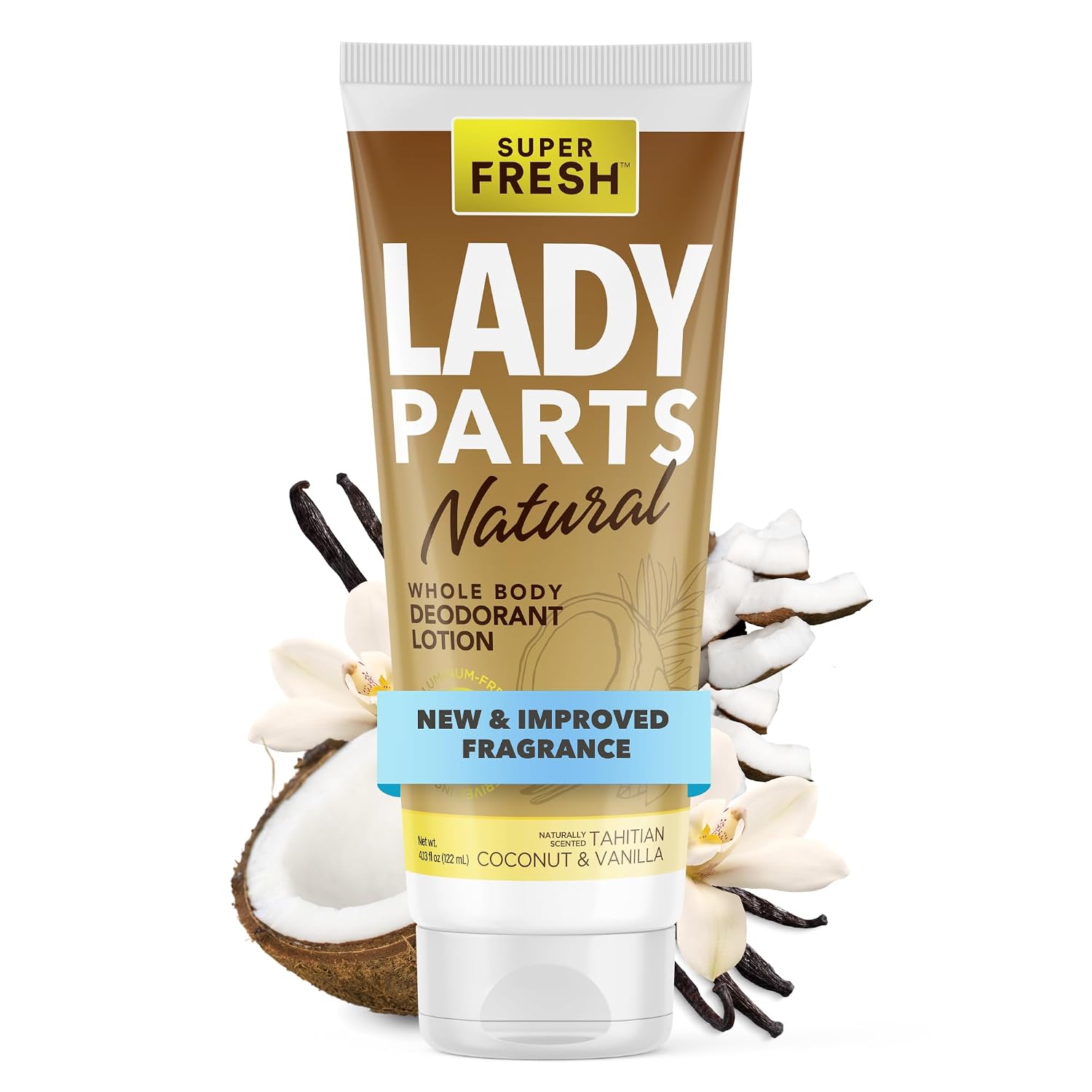 Super Fresh Lady Parts Natural Deodorant for Private Parts & Body - Aluminum Free Deodorant for Women, Baking Soda Free, Hypoallergenic, and Safe For Sensitive Skin - Naturally Scented - Tahitian Coconut & Vanilla - 4 oz Tube