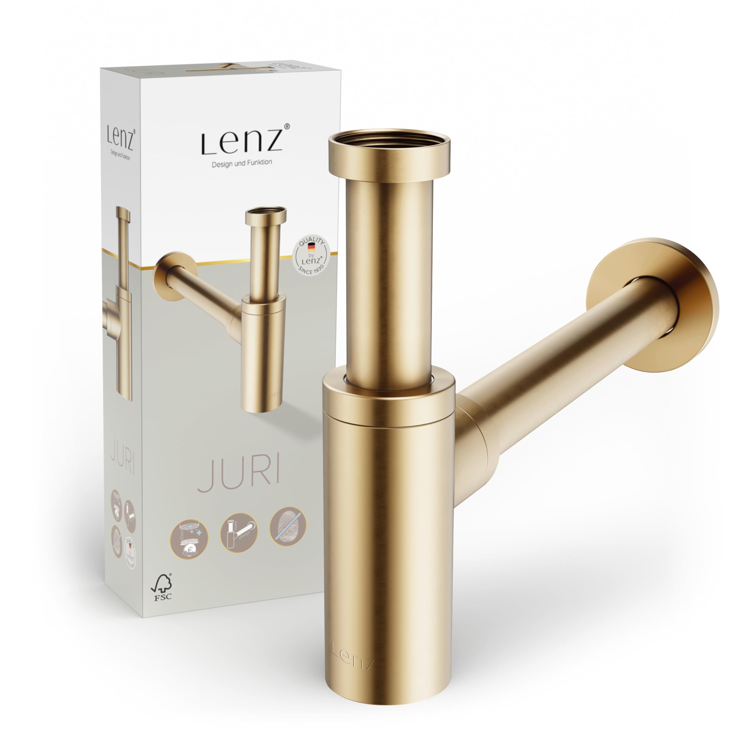 Lenz Designerski syfon JURI do wszystkich powszechnie stosowanych umywalek – typ 1 1/4" – długość rur bardzo długa i z możliwością dopasowania – z otworem do czyszczenia i zamknięciem zapachowym