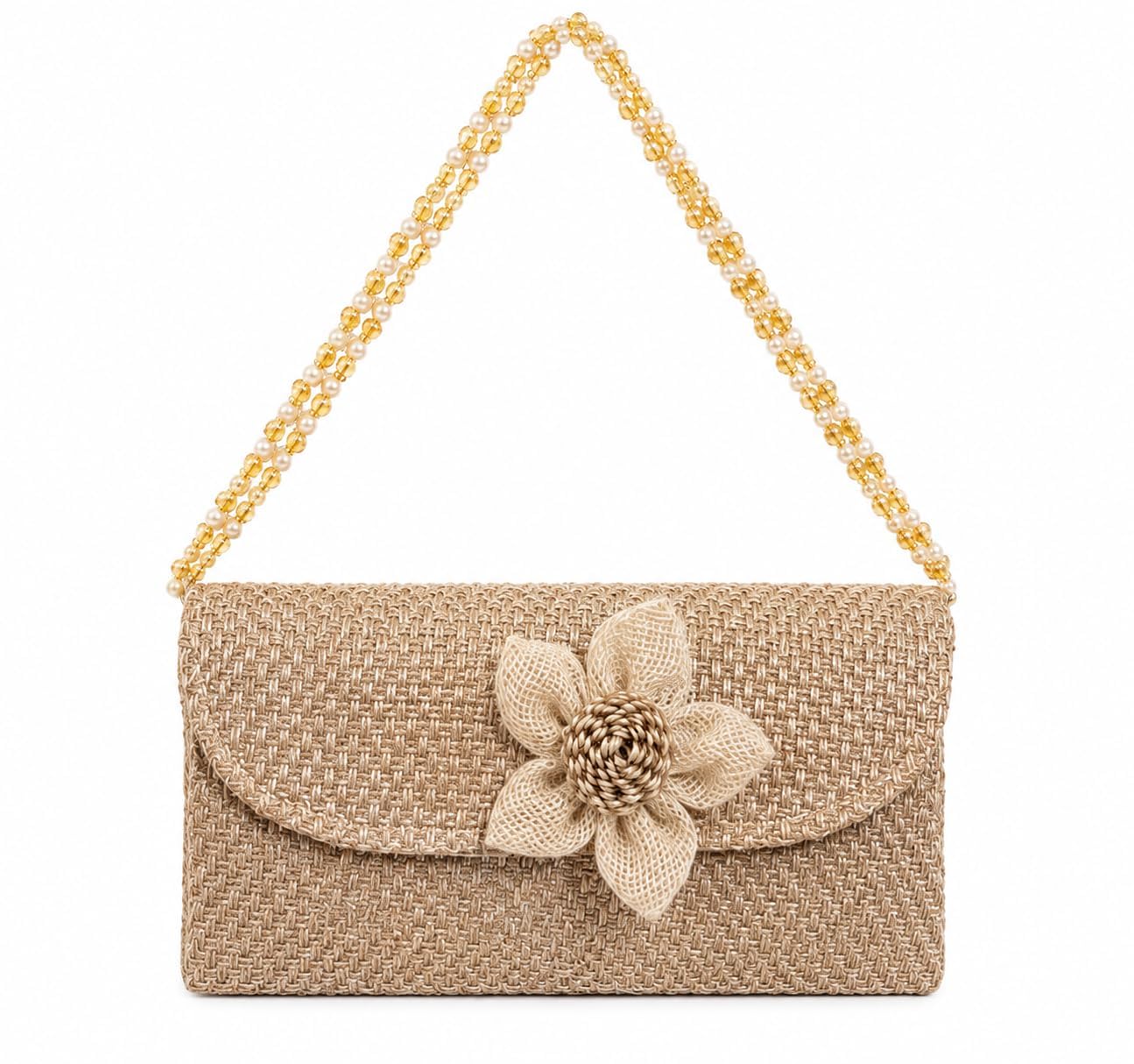 Women's Handmade Jute Clutch Purse with Floral Design & Beaded Strap | Stylish Sling Bag for Party, Wedding, Ethnic Wear & Casual Use | Designer Handbag (Pack of 10)-image-26