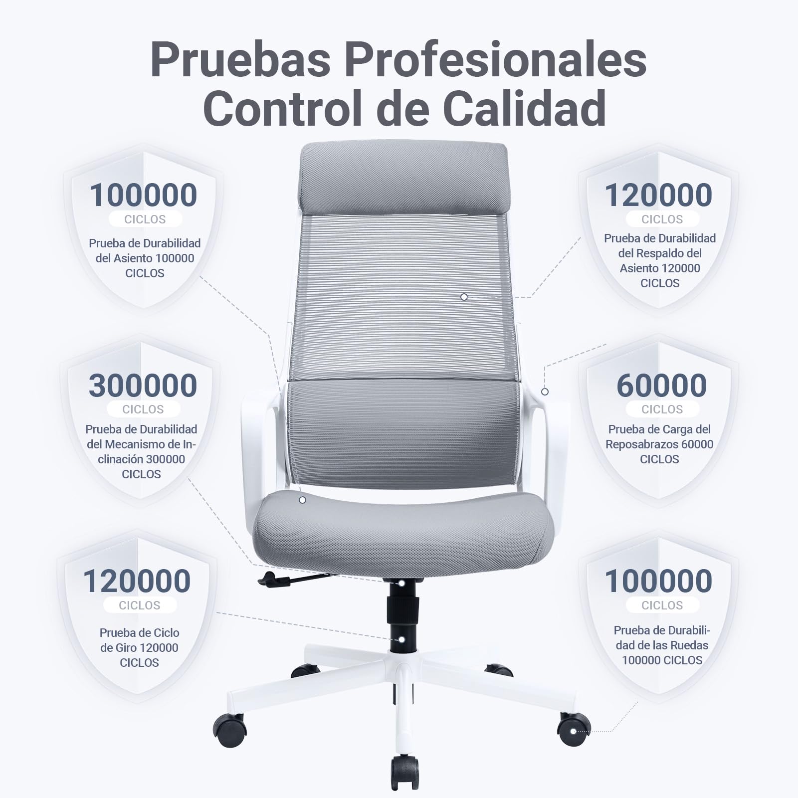 MELOKEA Silla de Oficina Ergonómica, Silla de Escritorio de Malla, Gris | Reposacabezas Ajustable, Asiento Mullido y Confortable, Soporte Lumbar Ergonómico, Función de Balancín, Certificada EN 1335