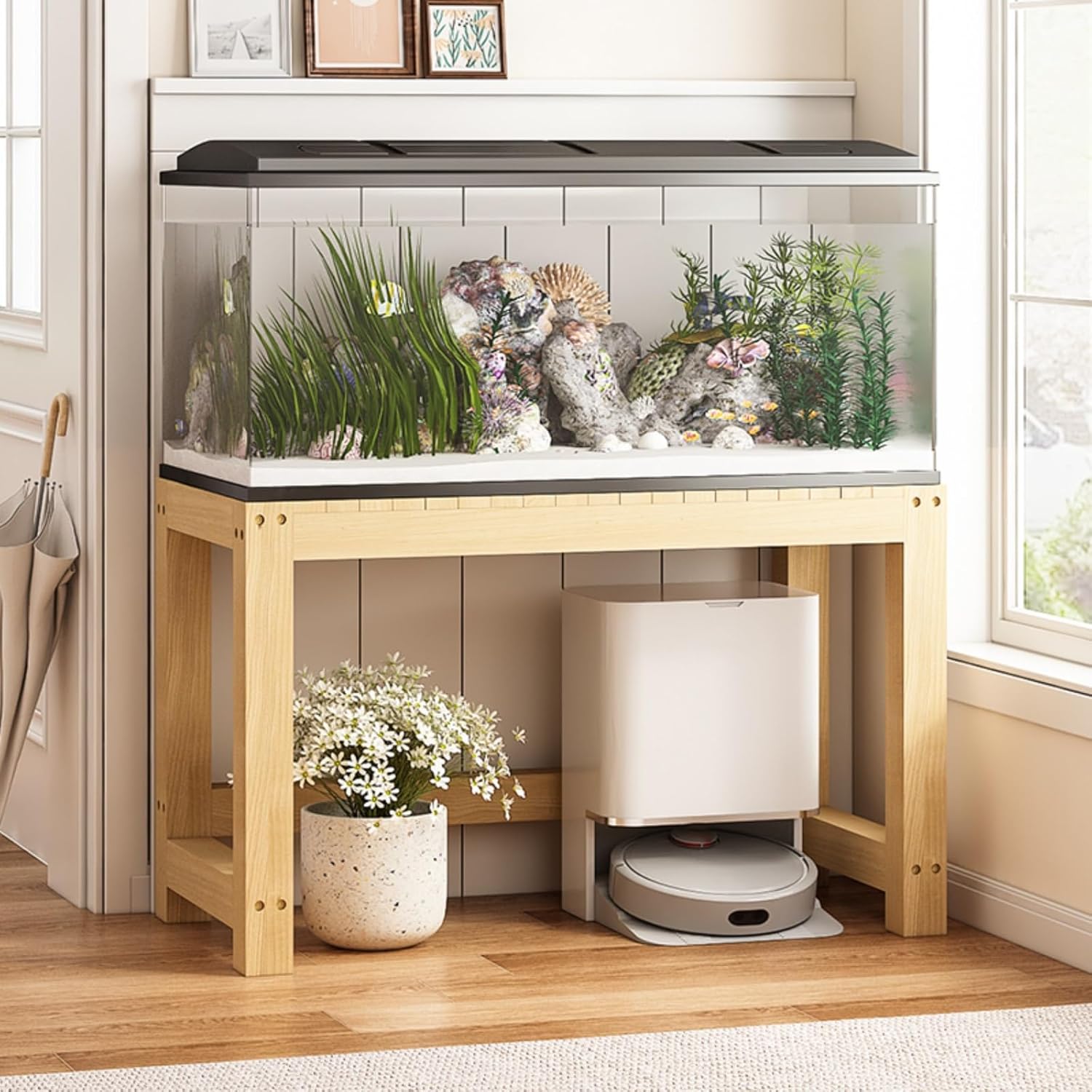 Fish Tank Stand with Solid Wood, Fish Stand for Easy to Assemble, Reptile Tank Stand for Home and Office Use(60x40x50cm/23.6x15.7x19.6in)