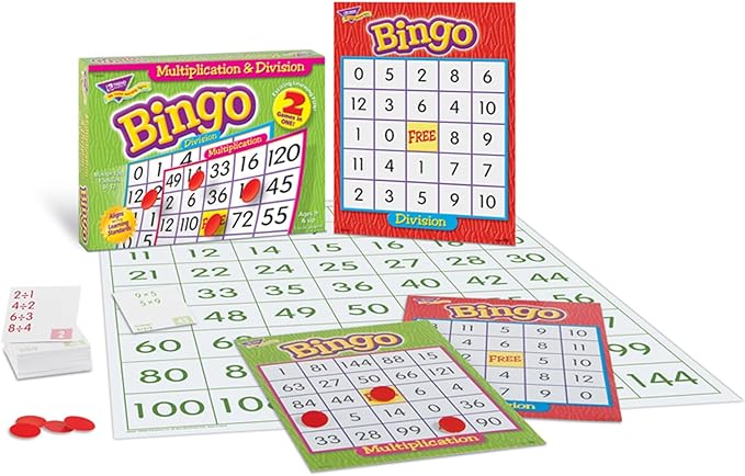 Trend Enterprises: Multiplication & Division Bingo Game, Exciting Way for All to Learn, 2 Games in One! Play 8 Different Ways, Great for Classrooms and at Home, 2 to 36 Players, for Ages 9 and Up