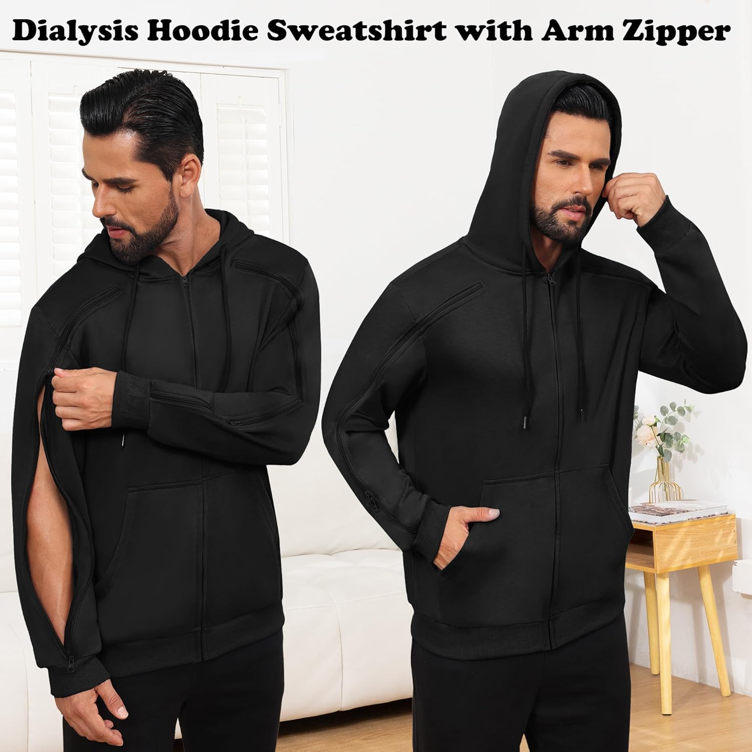 Dialysis Sweatshirt with Arm Zipper Jacket Full-Zip IV Hoodie for Dialysis Clothing Chemo Hoodie with Pockets - Image 2