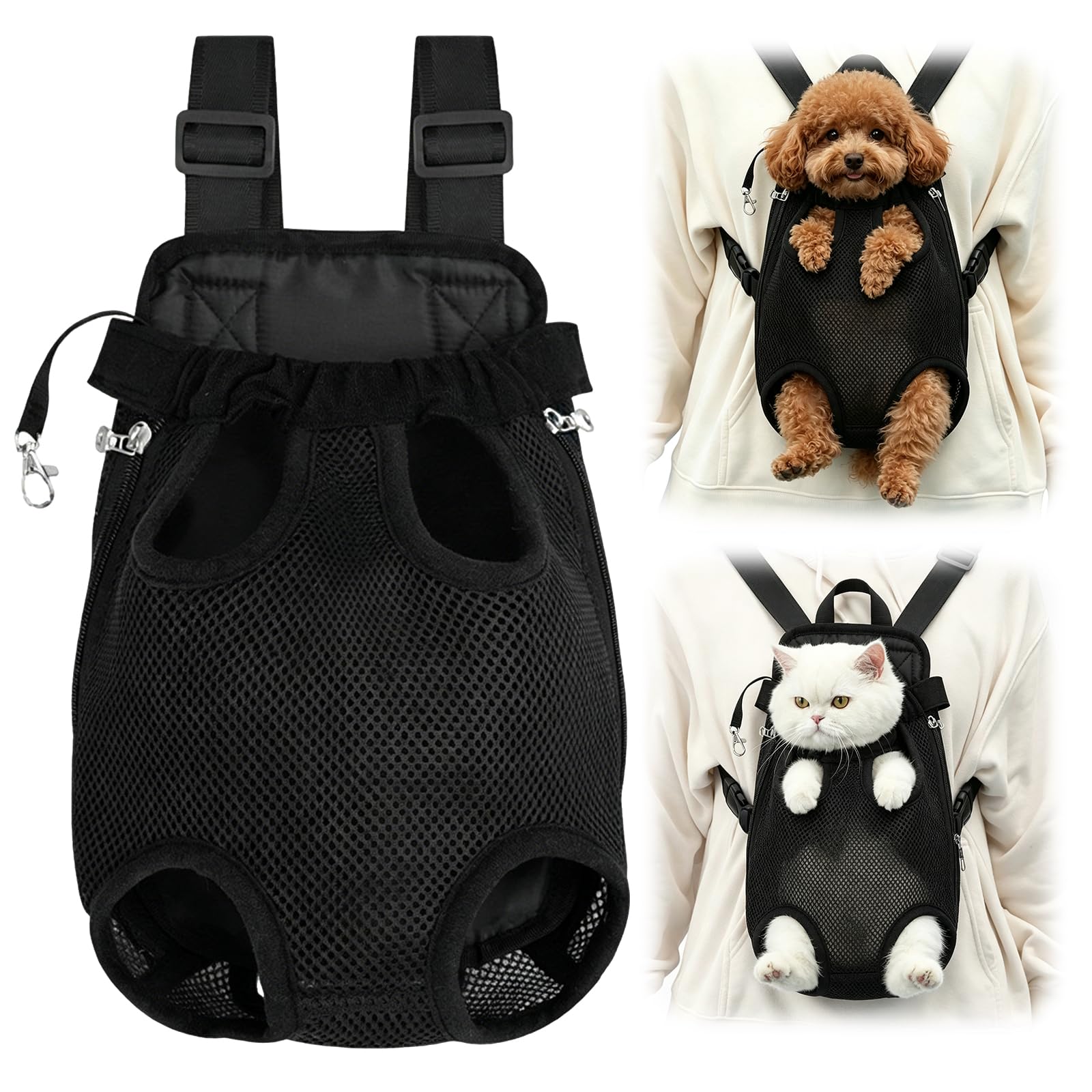 Viilich Adjustable Pet Carrier Backpack, Leg Out Ventilated Mesh Dog Cat Front Backpack, Dual Wear Pet Travel Bag for Small Medium Pets, Suitable for Hiking Biking Airplane Outdoor