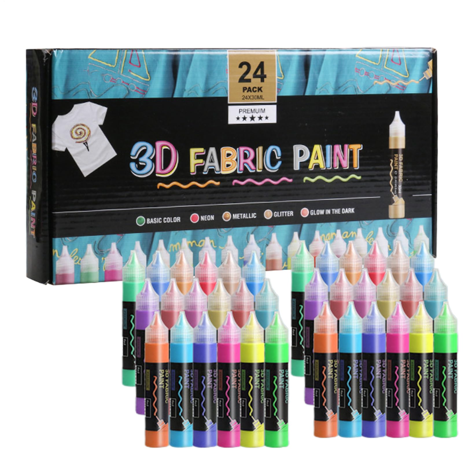 Generisch Textilfarben Set 24-Farben Dekorationskit für Schuhe | Stofffarbe Zum Bemalen Von Shirts Für Anfänger Kunststudenten Männer Frauen Hobbyisten
