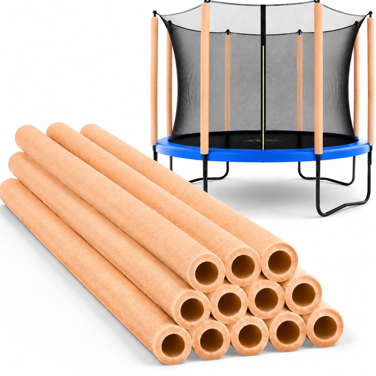 12Pcs Trampoline Pole Foam Sleeves - 88cm Waterproof Round Tube Protective Trampoline Spring Cover Padding, Trampoline Accessories Replacement Parts for Poles with 2.5cm-2.6cm Diameter