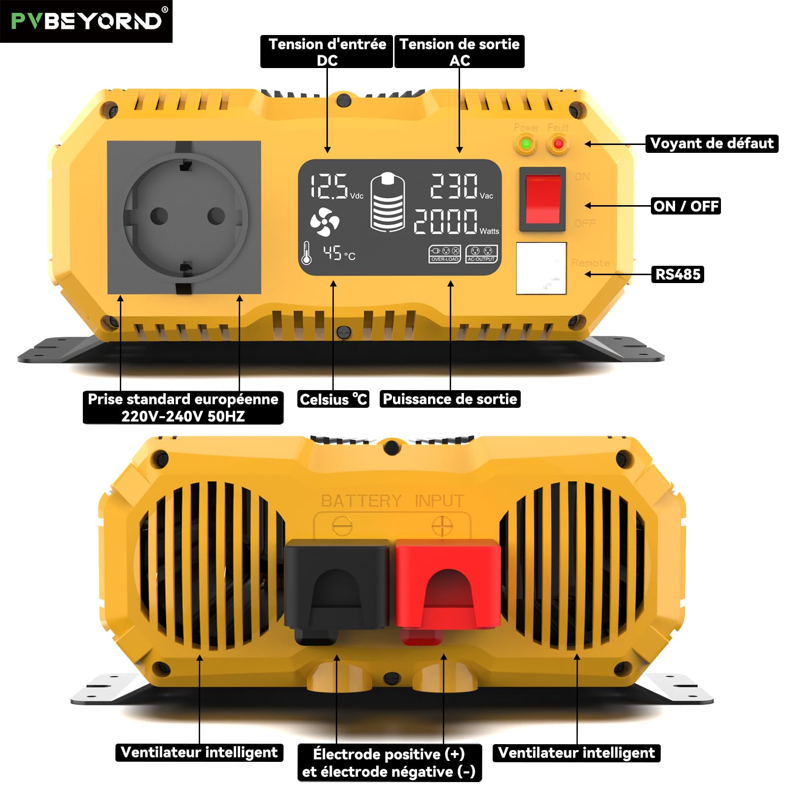 Convertisseur 12V 220V/230V Pur Sinus 2000W/4000W Convertisseur | Avec fonction de télécommande Adapté à une alimentation électrique hors réseau, aux camping-cars et aux séjours en camping